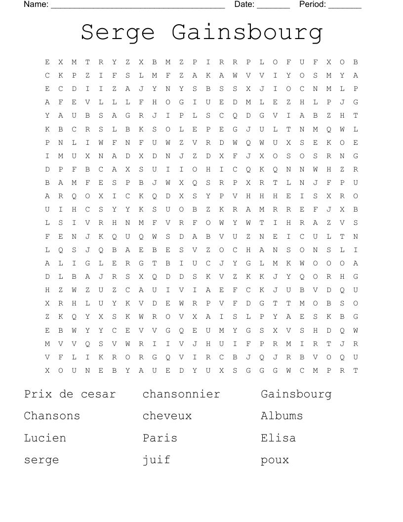 Serge Gainsbourg Word Search