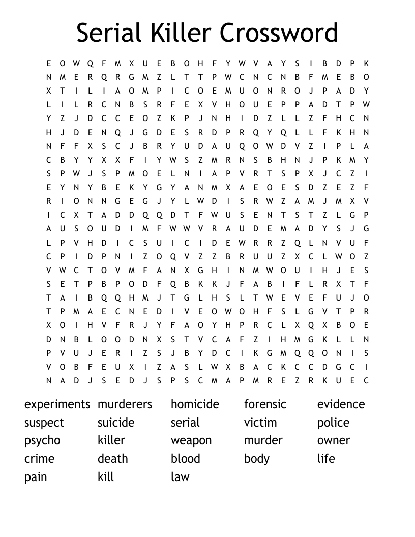 Serial Killer Crossword Word Search