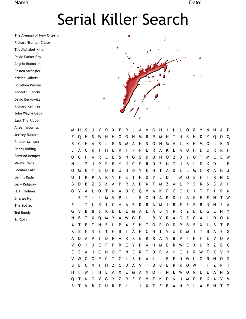 Serial Killer Search Word Search