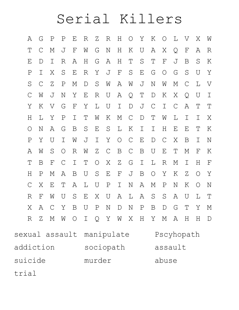 Serial Killers Word Search