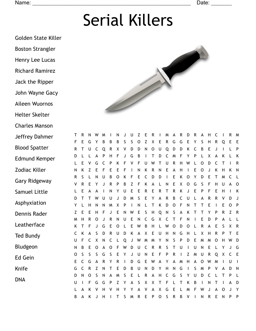 Serial Killers Word Search