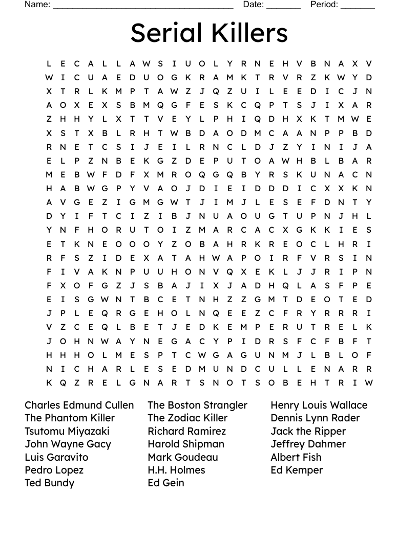 Serial Killers Word Search