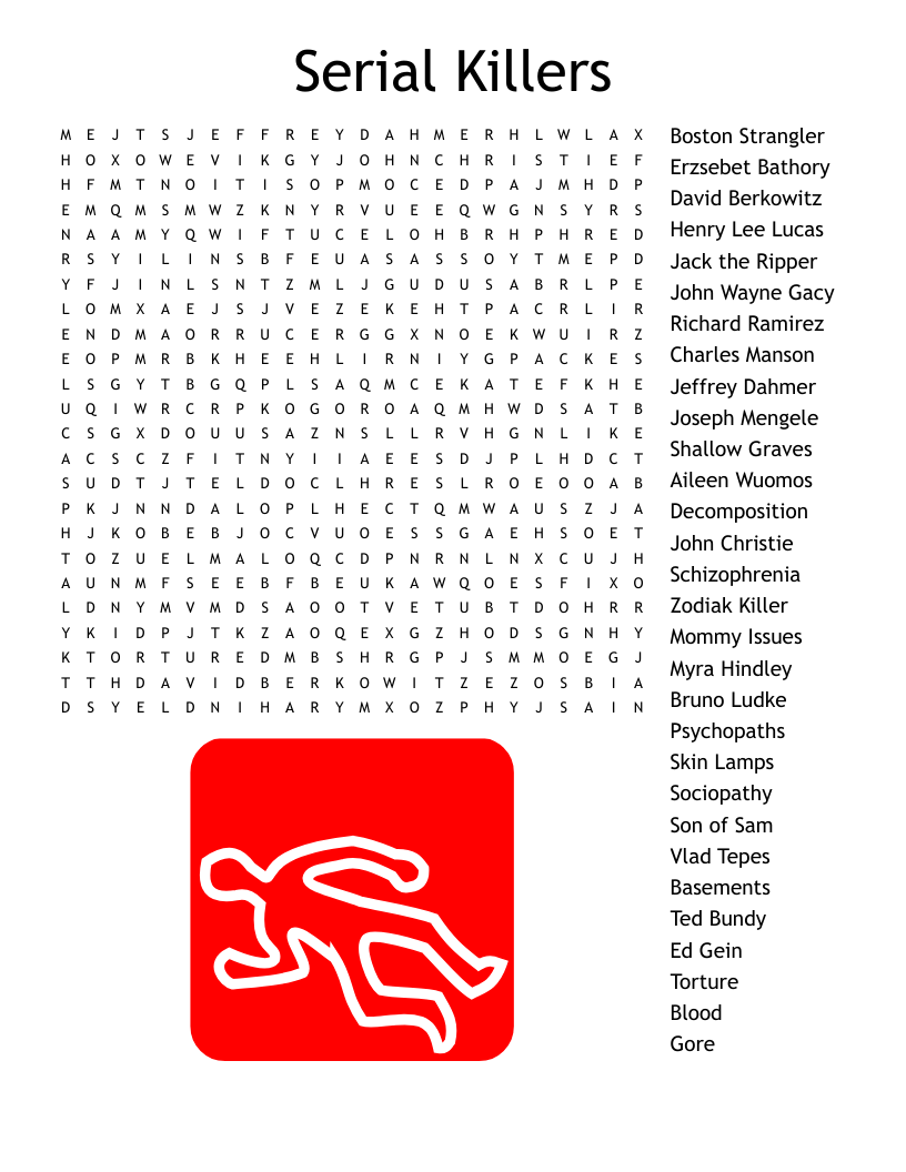 Serial Killers Word Search