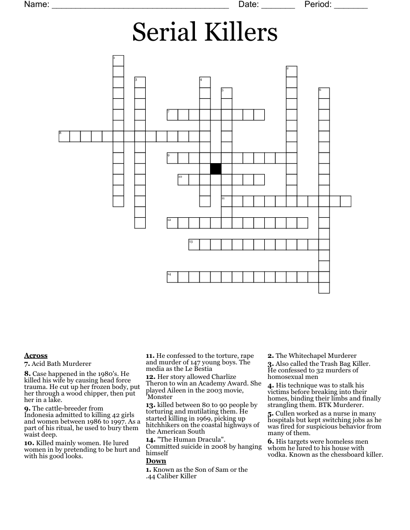 Serial Killers Crossword