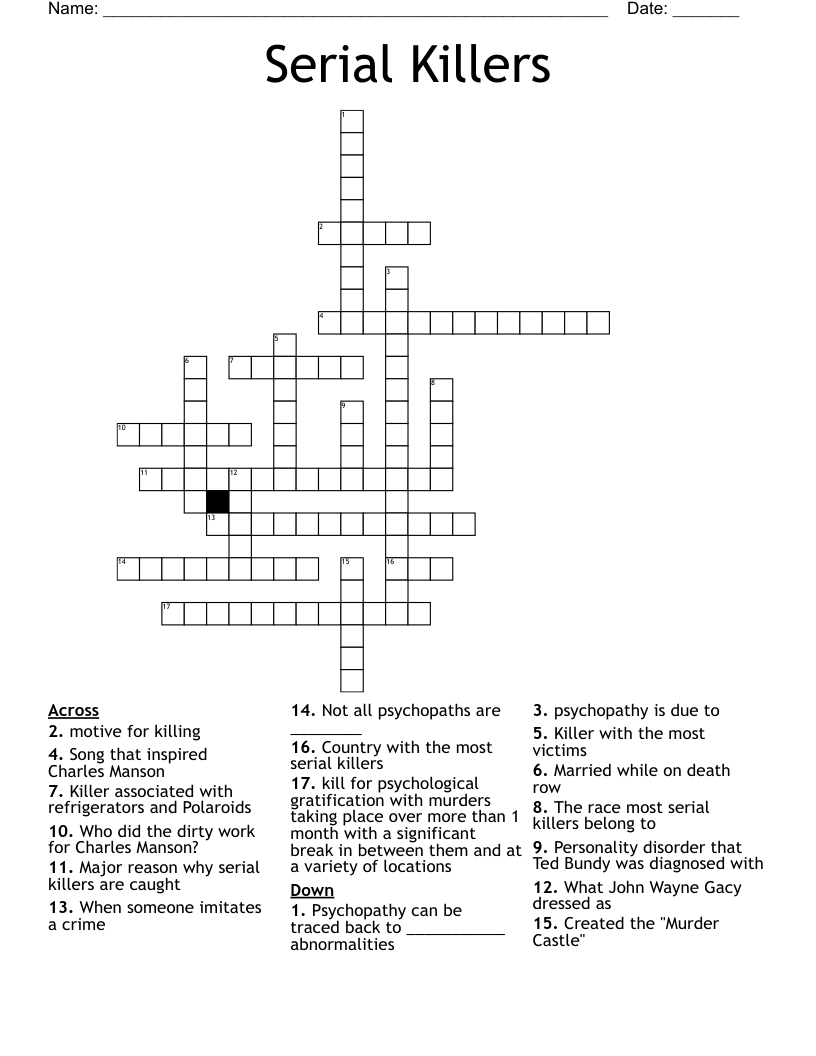 Serial Killers Crossword