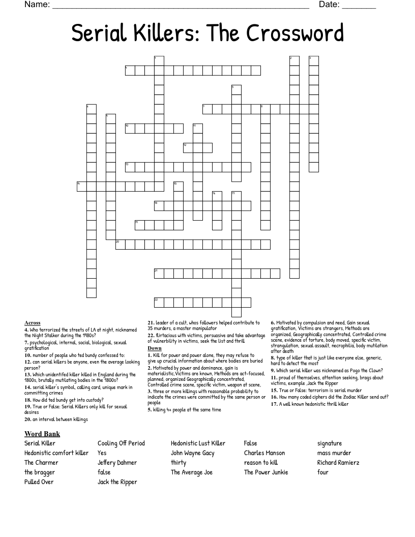Serial Killers: The Crossword