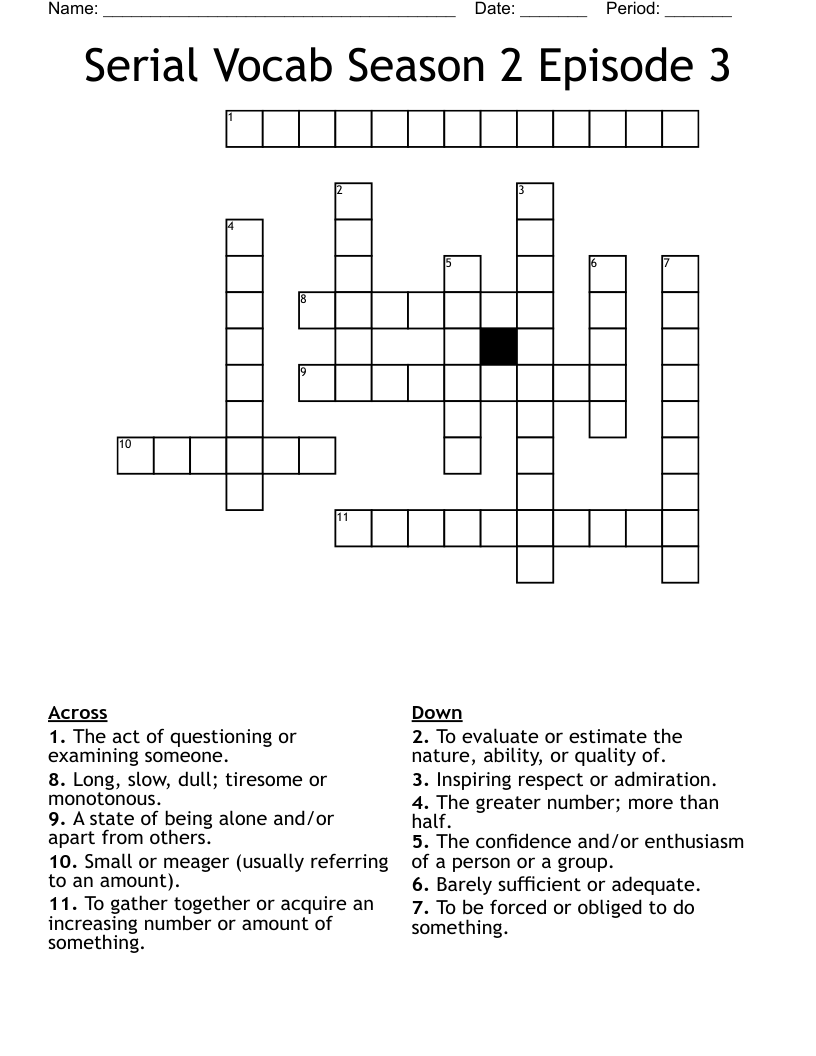 Serial Vocab Season 2 Episode 3 Crossword