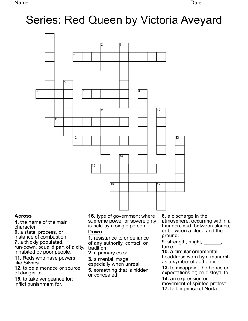 Series: Red Queen by Victoria Aveyard Crossword