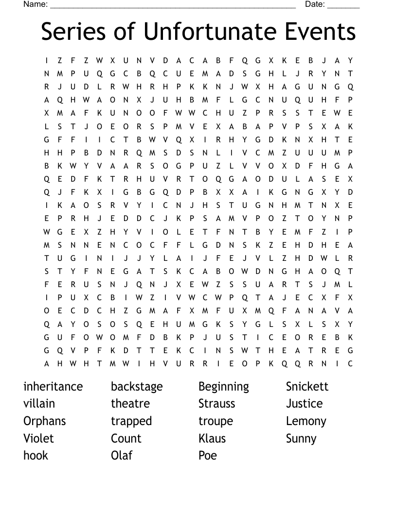 Series of Unfortunate Events Word Search