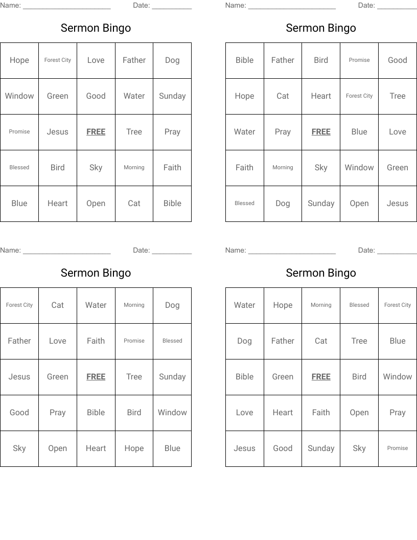 Sermon Bingo