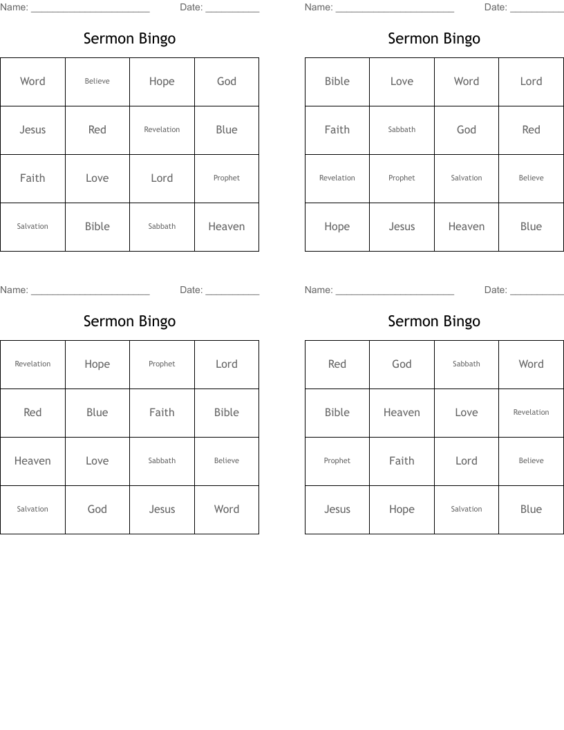 Sermon Bingo