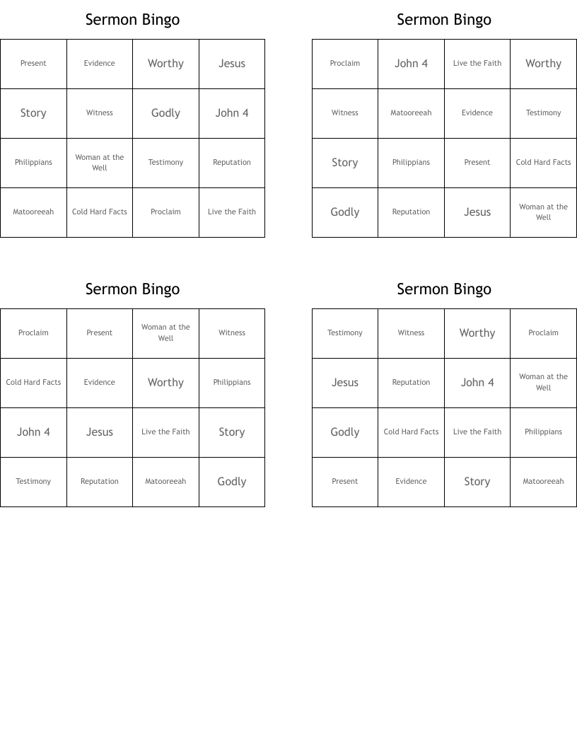 Sermon Bingo