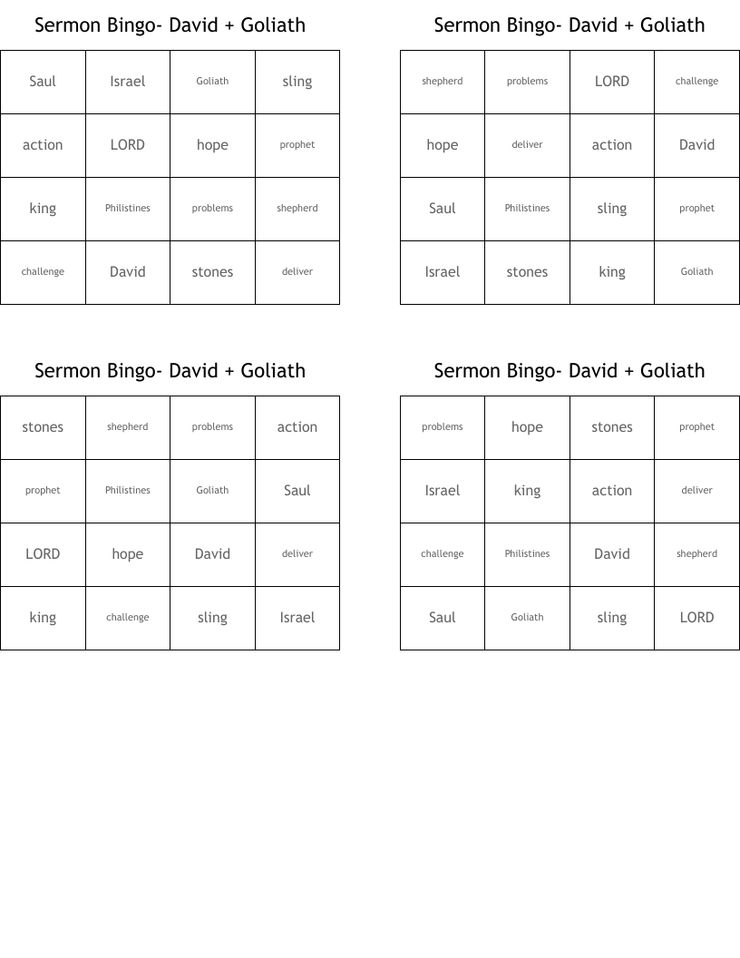 Sermon Bingo- David + Goliath