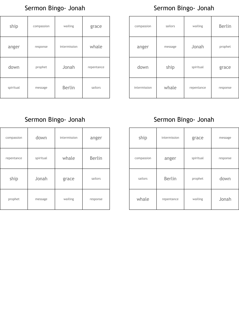Sermon Bingo- Jonah