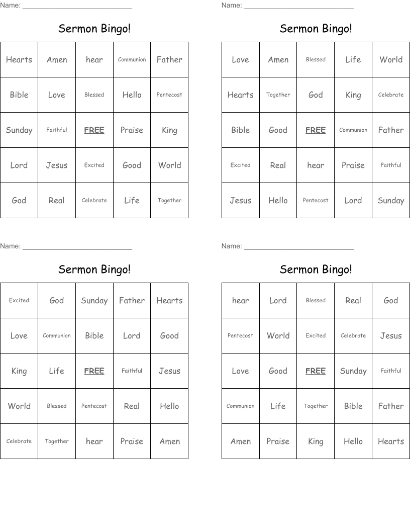 Sermon Bingo! 