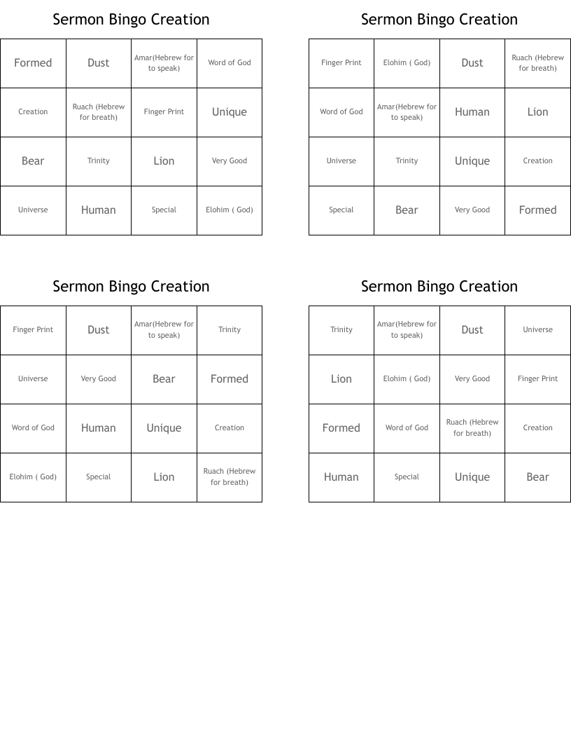 Sermon Bingo  Creation