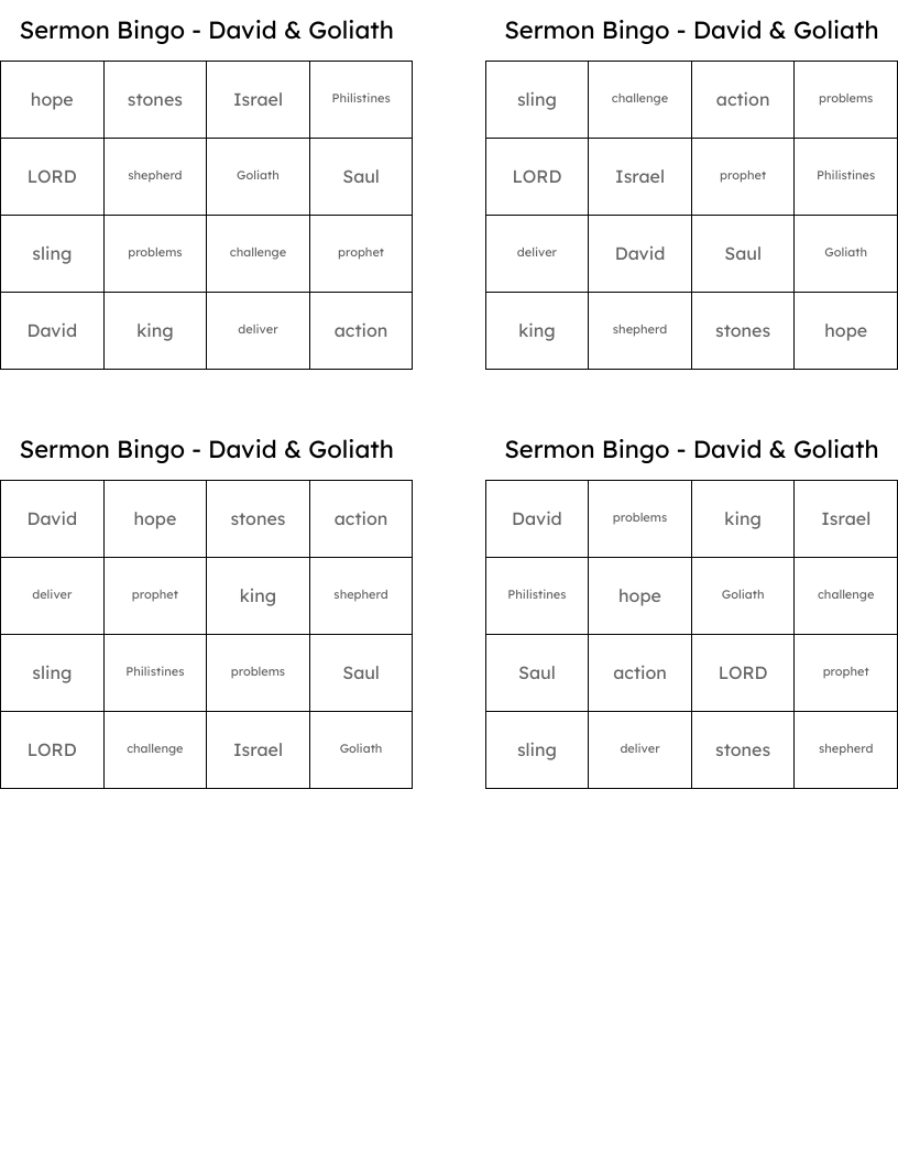 Sermon Bingo - David & Goliath
