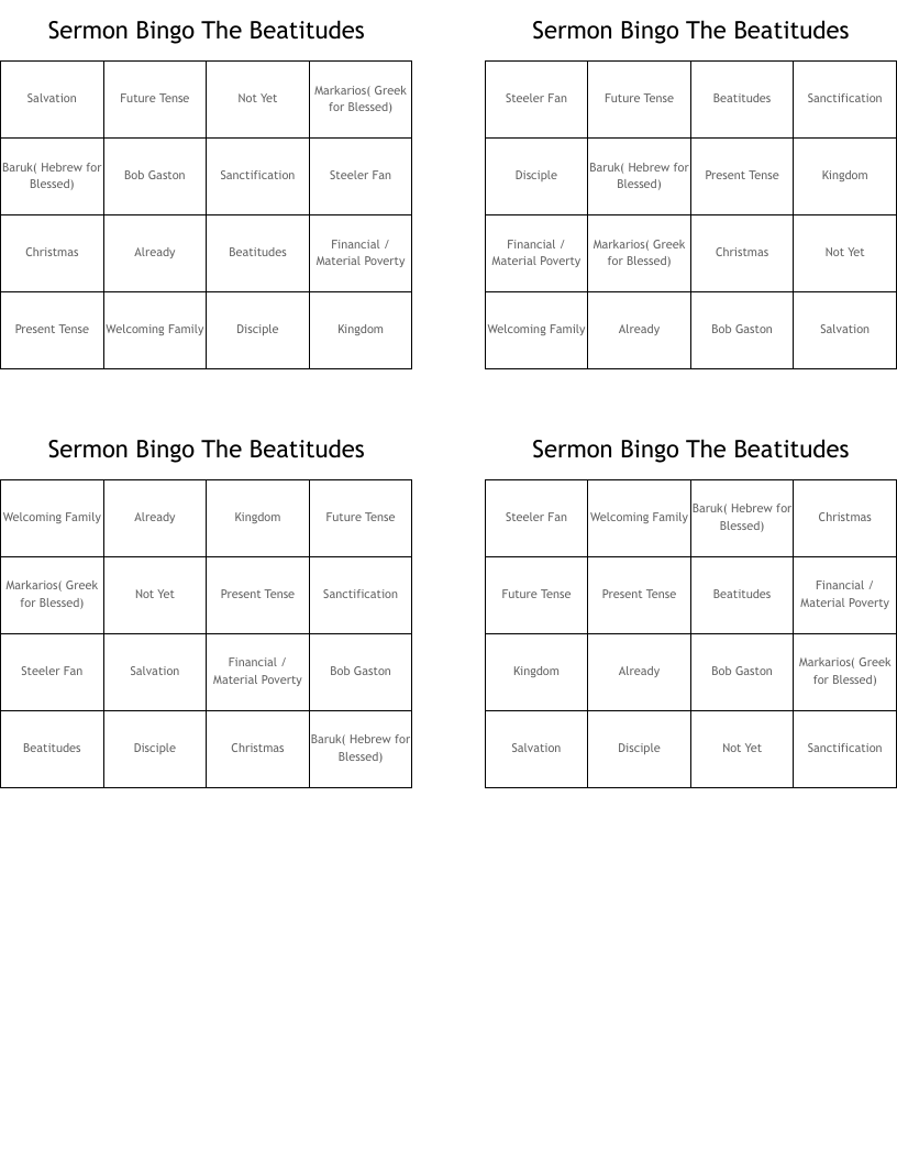 Sermon Bingo  The Beatitudes