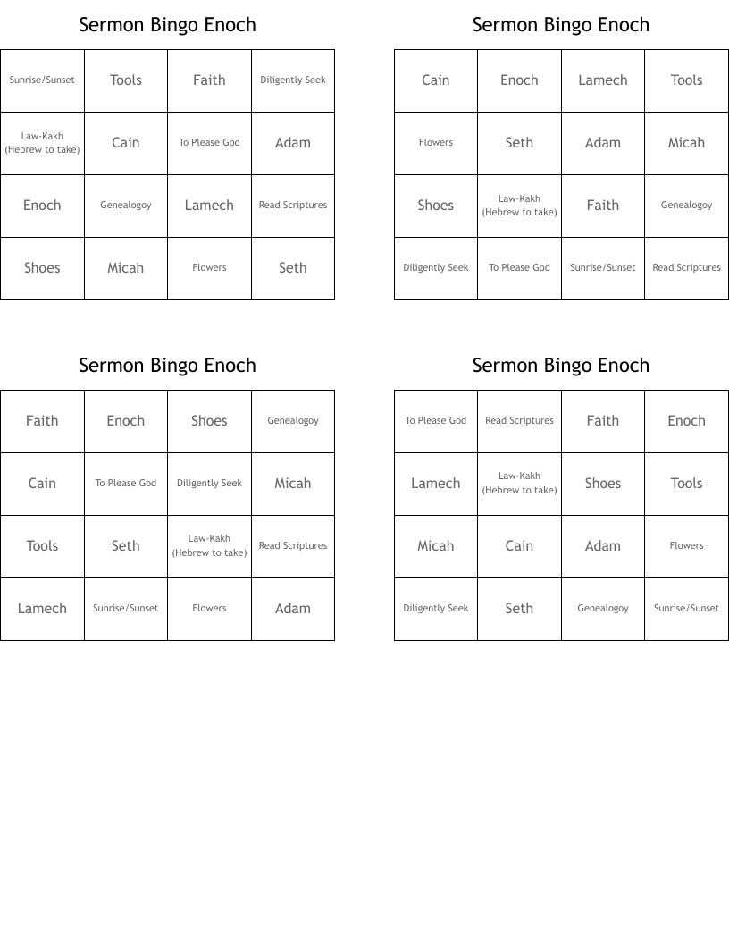 Sermon Bingo     Enoch