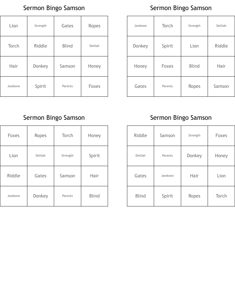 Sermon Bingo     Samson