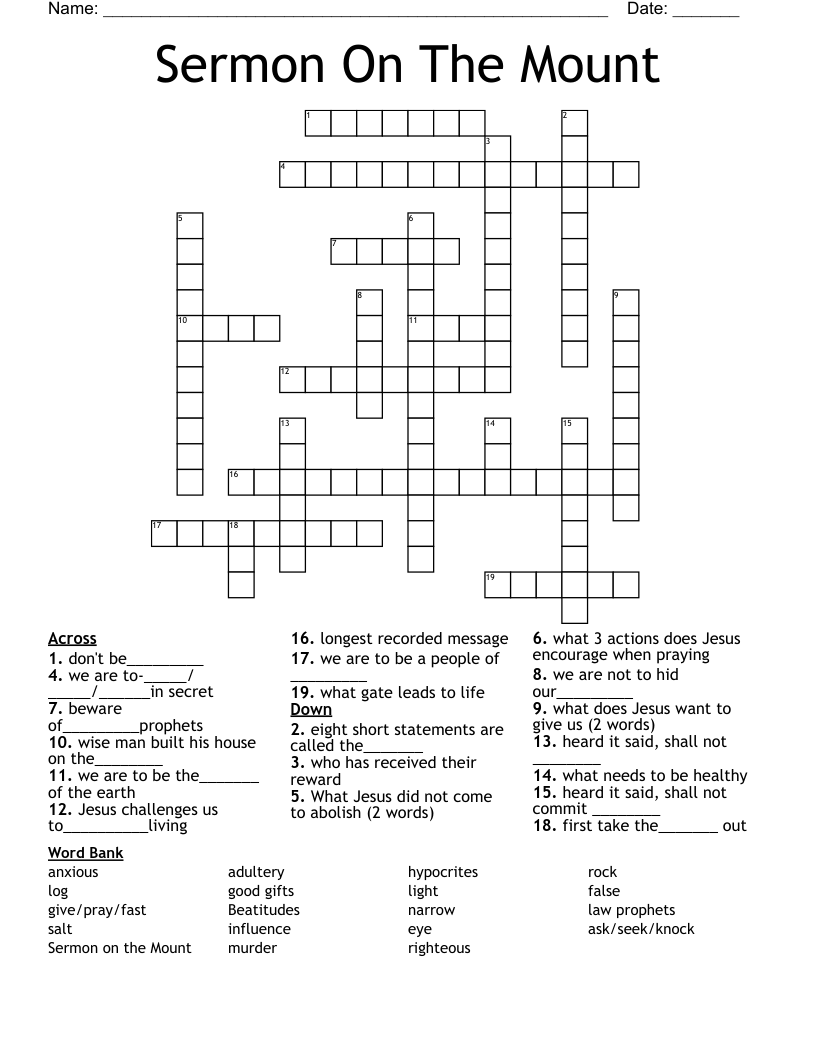 Sermon On The Mount  Crossword
