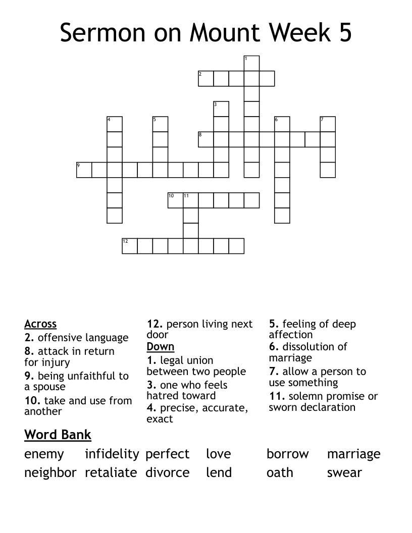 Sermon on Mount Week 5 Crossword