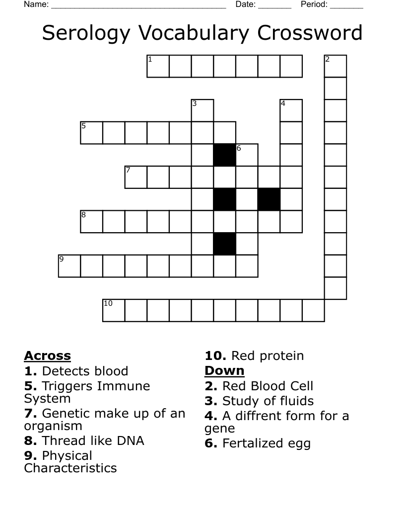 Serology Vocabulary Crossword
