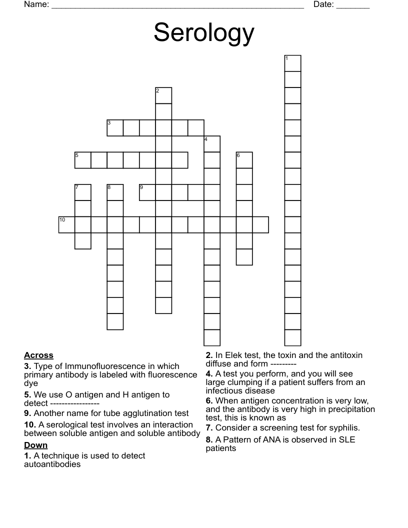 Serology  Crossword