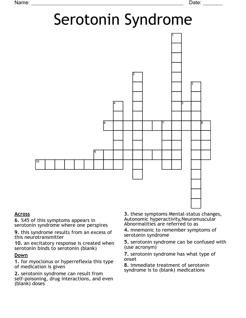 Serotonin Syndrome Crossword