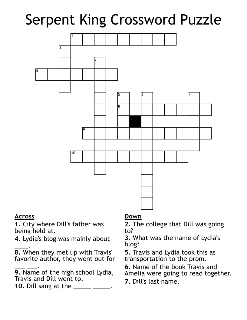 Serpent King Crossword Puzzle