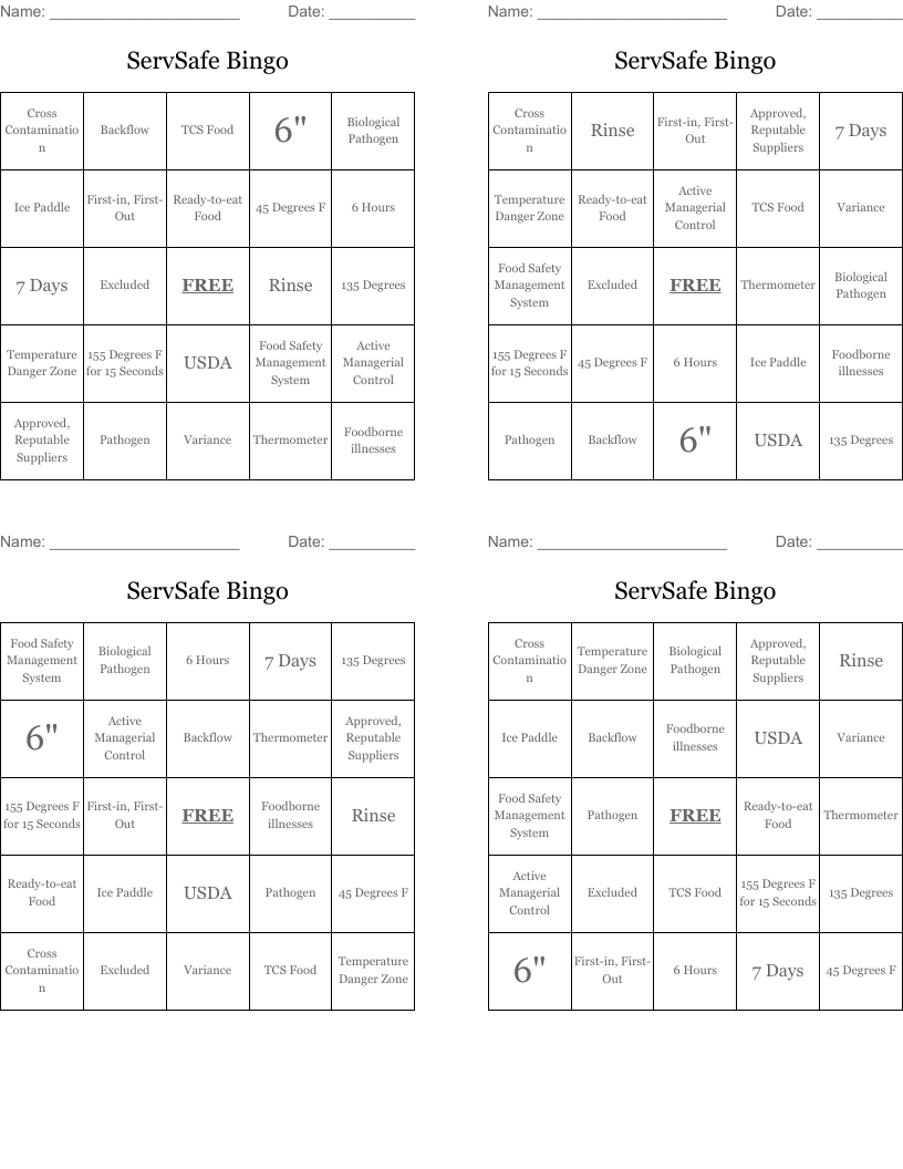 ServSafe Bingo
