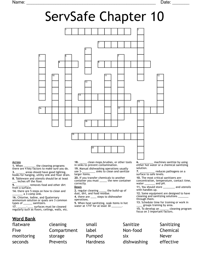 ServSafe Chapter 10 Crossword
