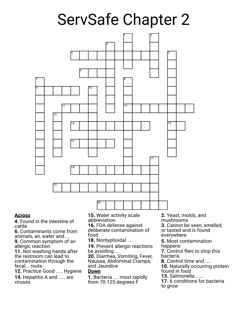ServSafe Chapter 2 Crossword