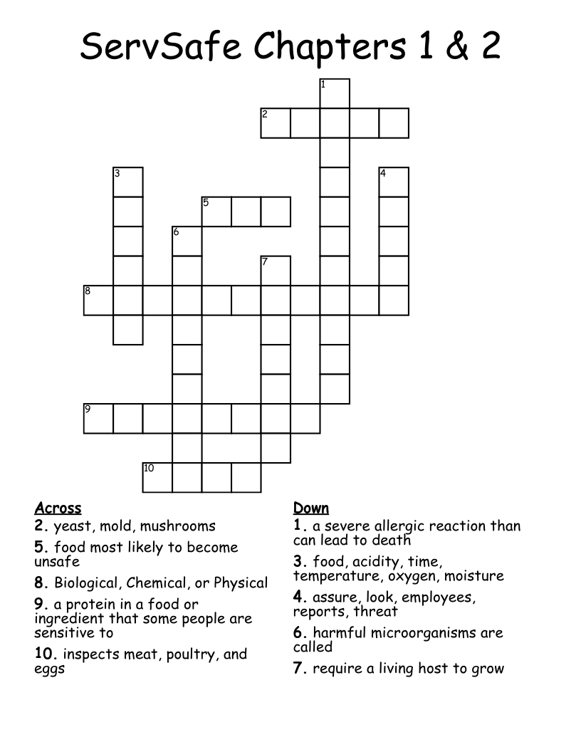ServSafe Chapters 1 & 2 Crossword