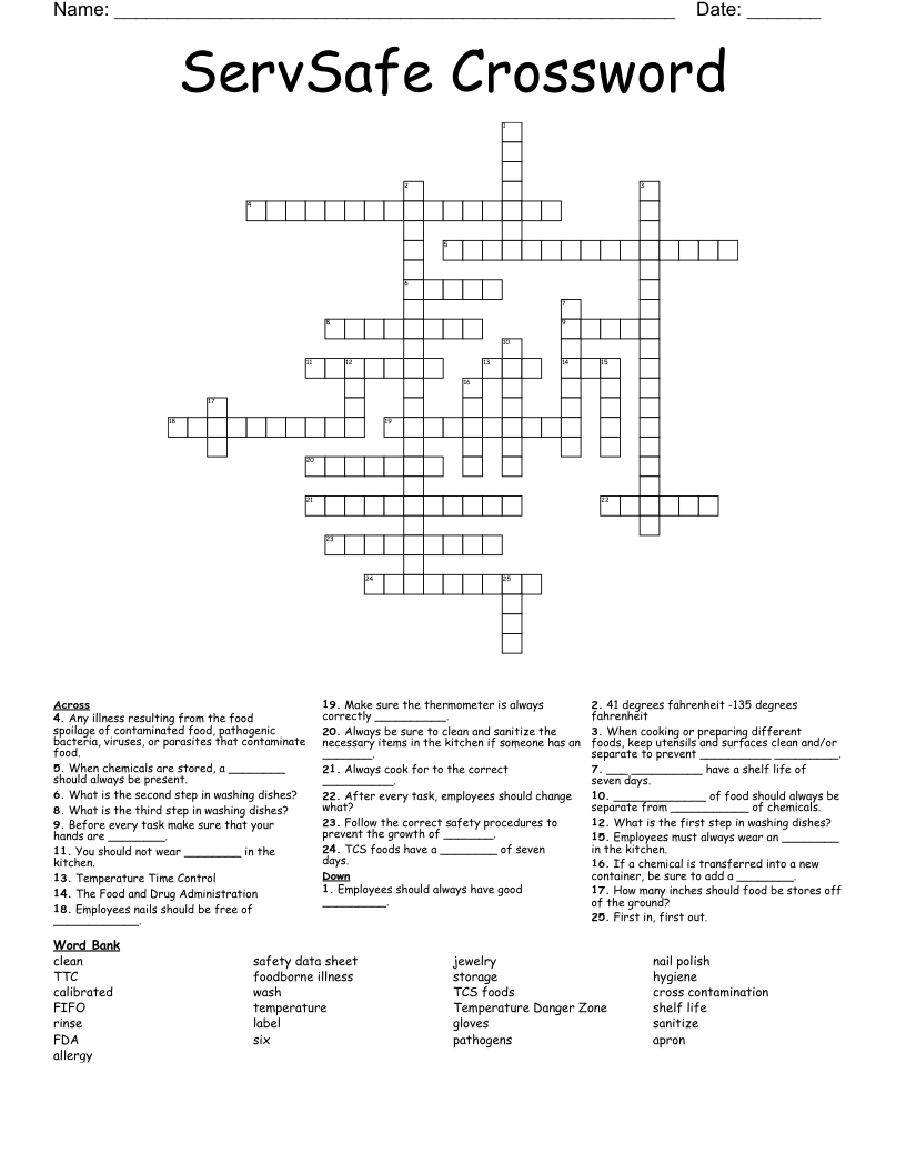 ServSafe Crossword