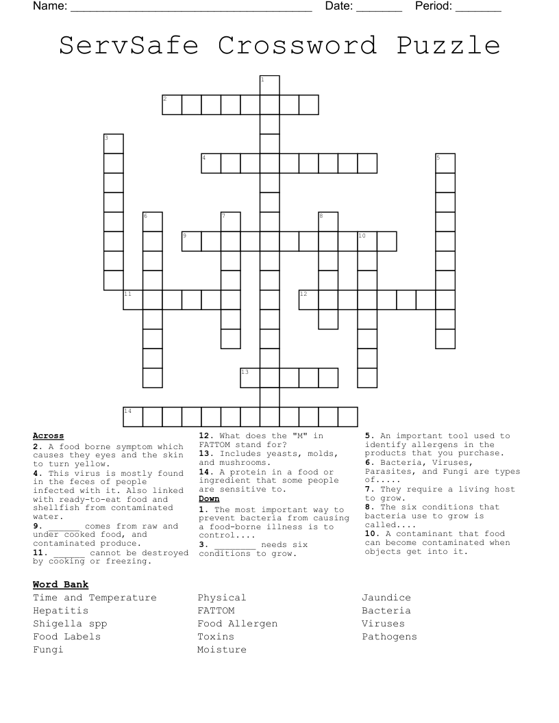 ServSafe Crossword Puzzle