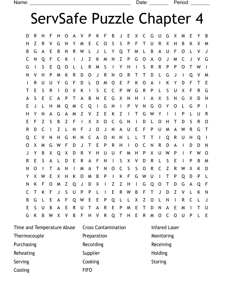 ServSafe Puzzle Chapter 4 Word Search