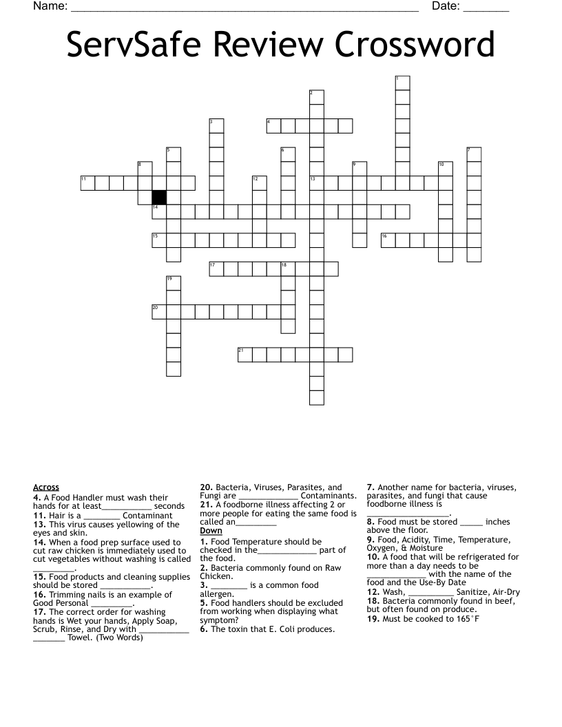 ServSafe Review Crossword