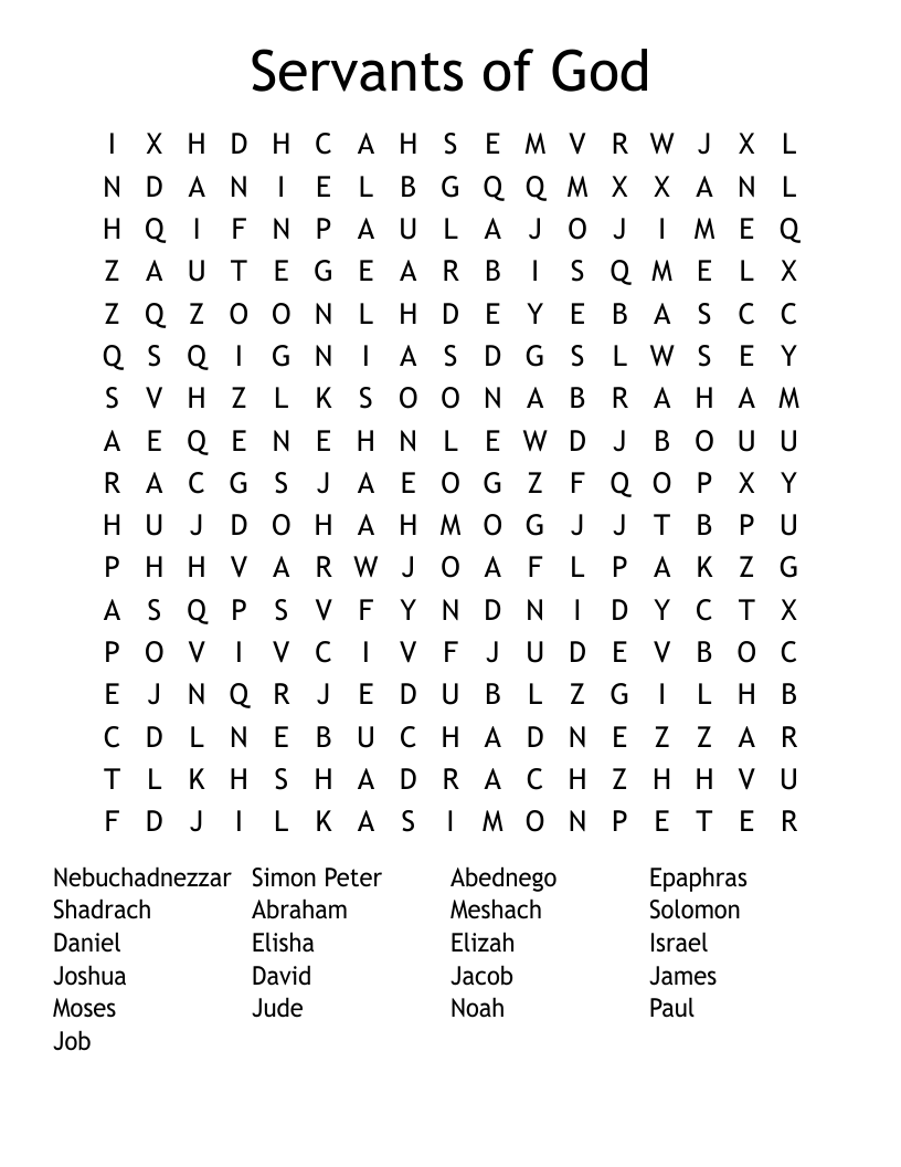 Servants of God  Word Search