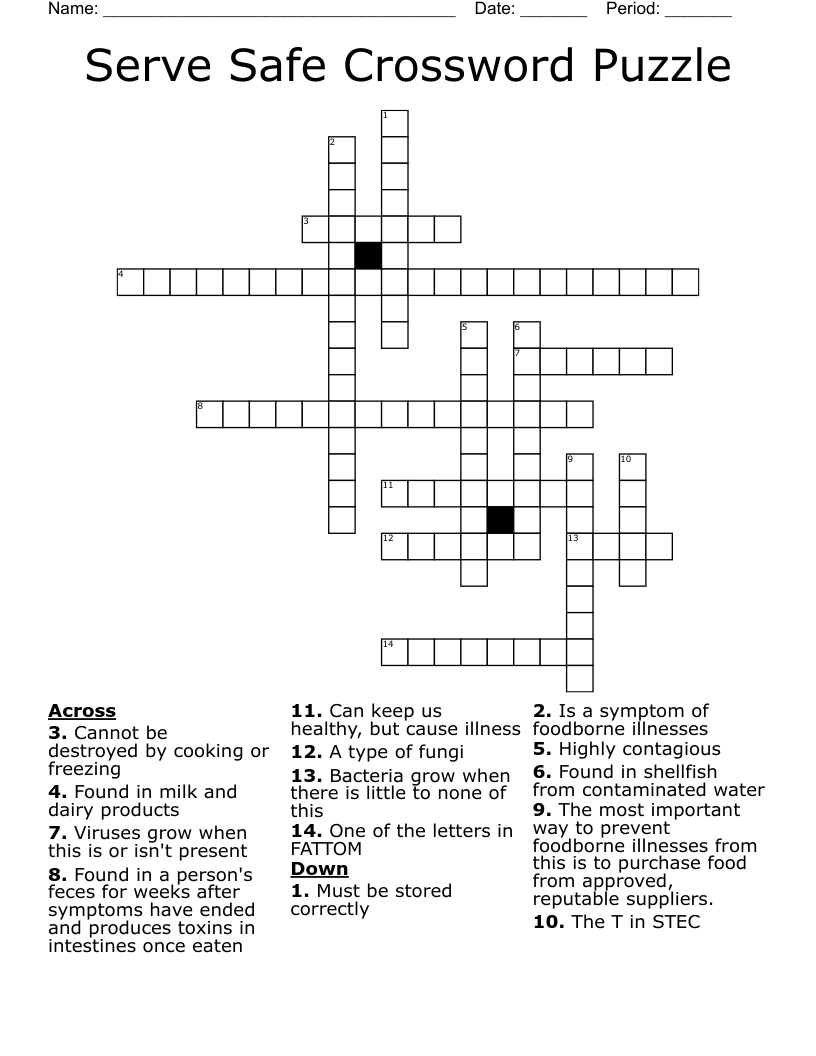 Serve Safe Crossword Puzzle