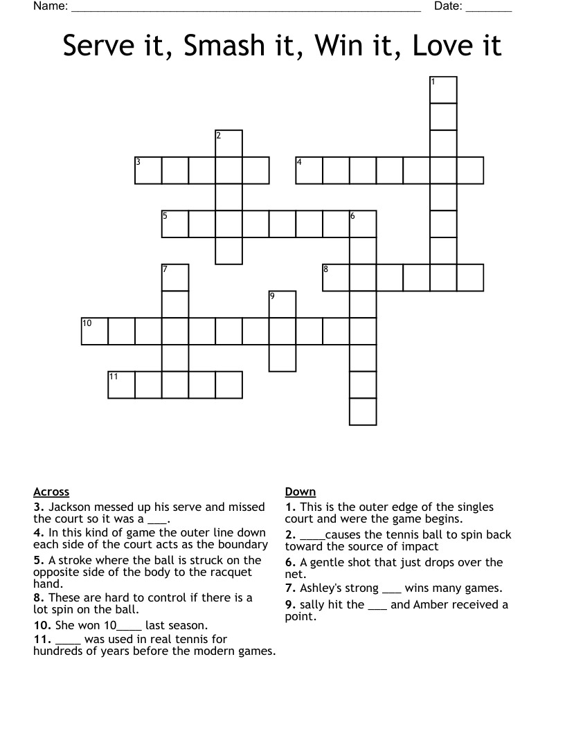 Serve it, Smash it, Win it, Love it  Crossword