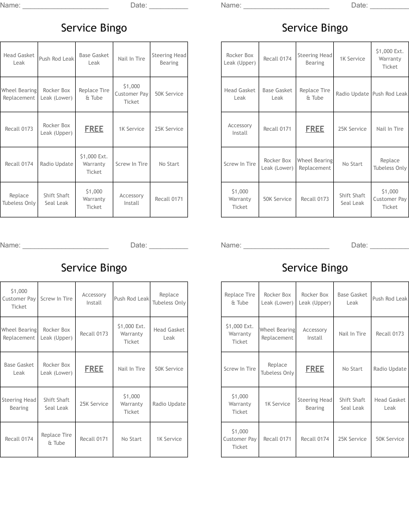 Service Bingo