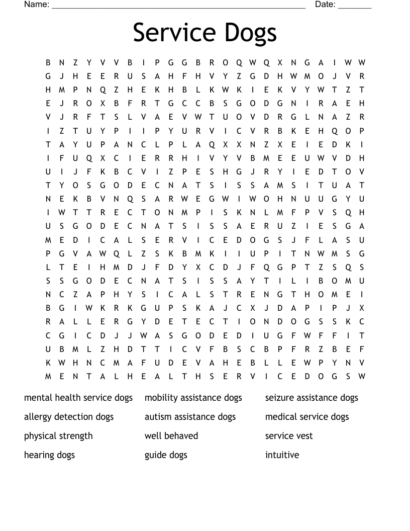 Service Dogs Word Search