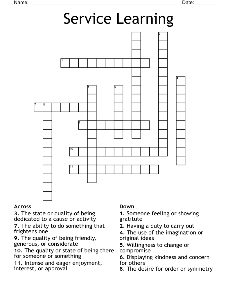 Service Learning Crossword