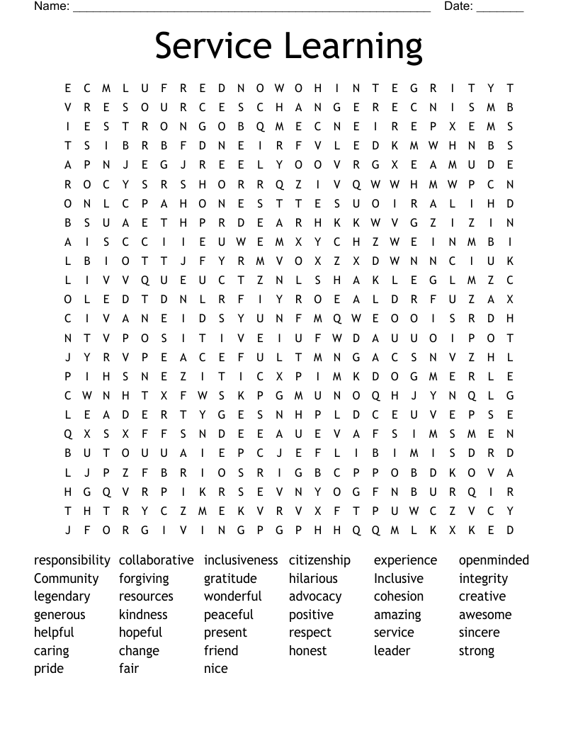Service Learning Word Search