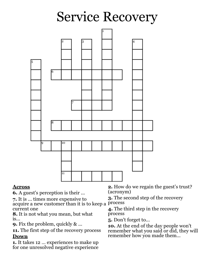 Service Recovery Crossword