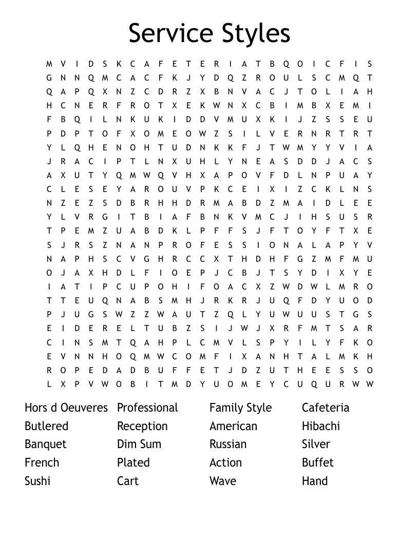Service Styles  Word Search