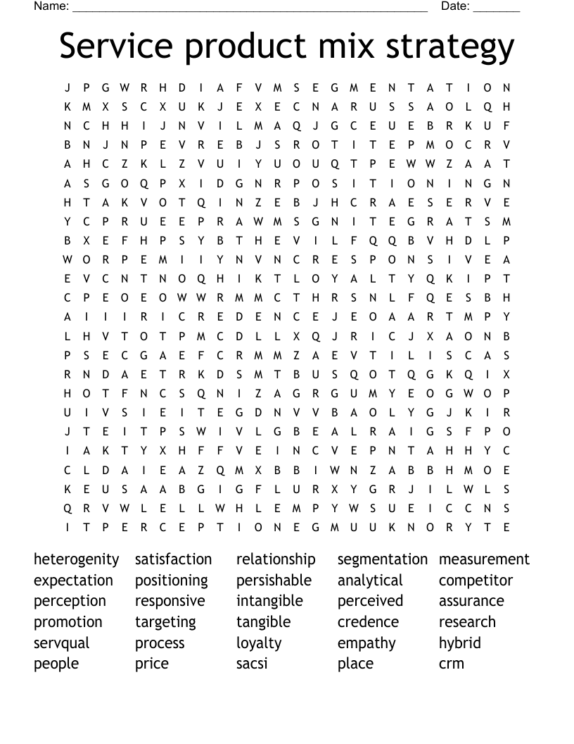 Service product mix strategy Word Search