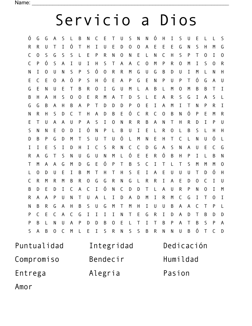 Servicio a Dios Word Search