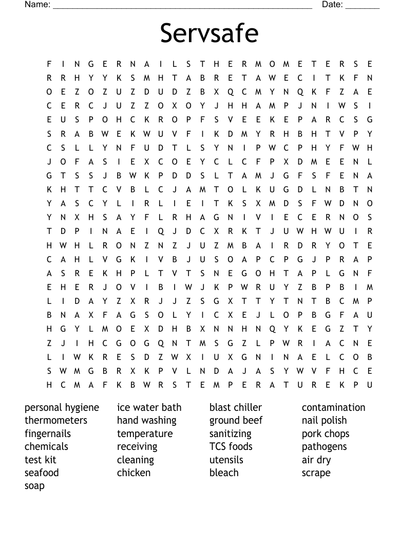 Servsafe Word Search